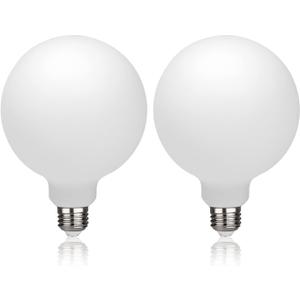 Globe LED Light Bulbs, 5.5W Dimmable 50 Watt Equivalent LED Edison Bulbs, Warm White, E26 Base, Milky LED Filament Bulbs for Bathroom Bedroom Living Room, 2 Pack-G40-2700k