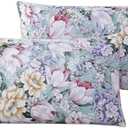 WINLIFE 100% Cotton Pillowcases Queen Size Garden Floral Printed Pillow Cases Set of 2 Soft and Breathable Cooling Pillow Case (Queen 20x30'', Purple Flower)