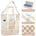 Bluboon Mesh Beach Tote Bag with Cooler Compartment Insulated Detachable Picnic Bag with Zipper and Pocket Pool Bag for Women (A-brown White Grid)