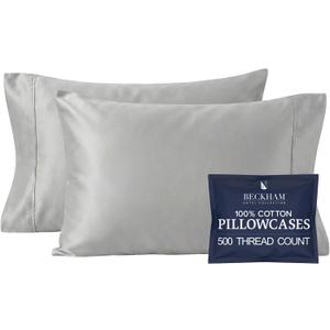 Beckham Hotel Collection Pillowcases Queen Size Set of 2, Cool Touch Cotton Sateen Fabric, 500TC, Silky Smooth & Soft, Open End, Dark Gray