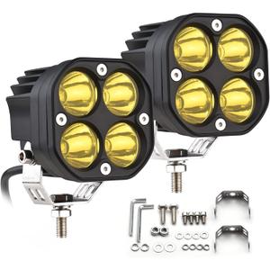 2 Pack LED Pods Light Bar, Yellow 3" 40w Spot Off Road Lights, Driving Fog Lamp, IP68 Waterproof LED Work Light, Amber Cube Lights for Pickup Truck SUV ATV UTV Boat Forklift 4x4 Motorcycle