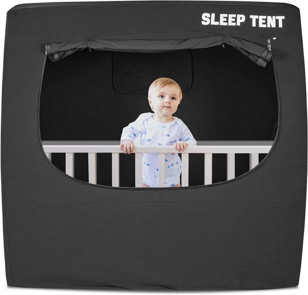 Pack N Play Blackout Tent, Full Blackout Crib Cover, Baby Sleep Tent with Breathable Fabric, 4 Vents, 2 Pouches, Blocks 75% Light