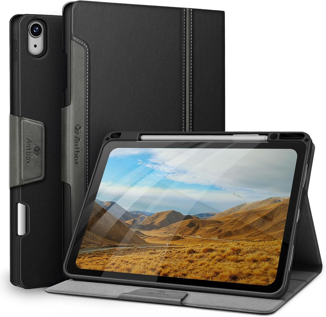 Antbox for iPad Air 13 Inch Case 2025 M3 /2024 M2, Built-in Pencil Holder, Fully Supports Pencil Pro and Pencil (USB-C), Auto Sleep/Wake Function PU Leather iPad Air 13'' Cover (Black)