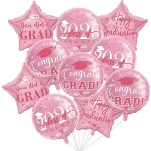 Graduation Balloons Class of 2026, 10Pcs 18" Rose Gold Congrats Grad Round Foil Balloons with 19" Star Mylar Balloons Grad Party Decorations Supplies for College High School