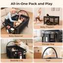 Pamo Babe Pack and Play - Travel Crib with Mattress, Easy Setup Small Portable Playpen for Babies, Lightweight Foldable Baby Playard with Lockable Wheels, Toy Arch & Large Storage Bag - Black