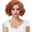 Short Copper Red Wavy Wigs for Women Auburn Curly Natural Synthetic Wig Ginger Middle Part Full Wig for Role Play,Halloween,Daily Use