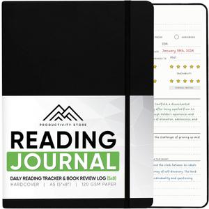 PRODUCTIVITY STORE Reading Journal, Book Journal & Book Tracker - Best Gifts For Book Lovers & Gifts For Readers - 65 Book Reviews - A5, 5.8 x 8.3 - Black