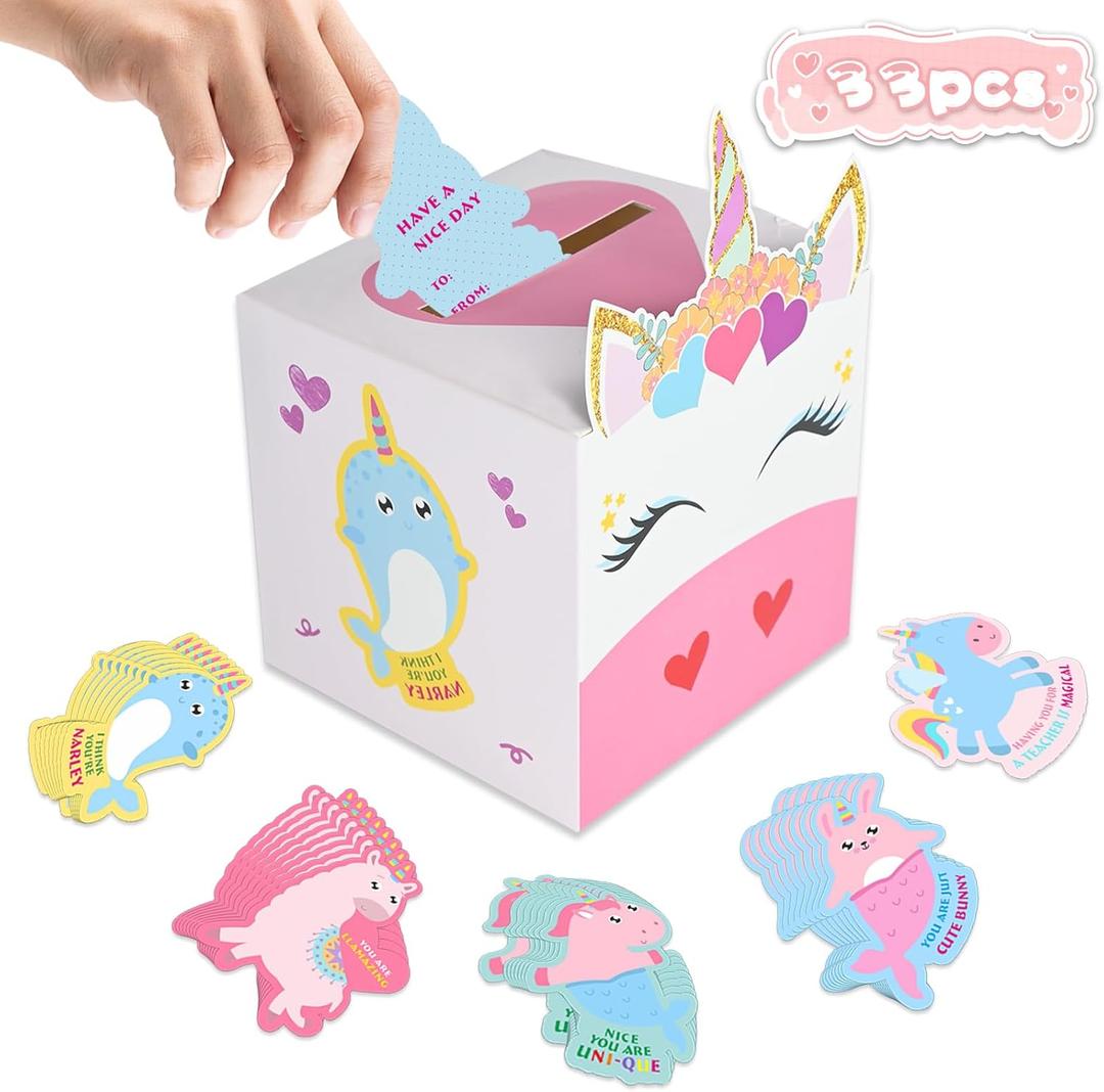 2 x MyersCostume Valentine Boxes for Kids,Valentines Day Cards,for Classroom Exchange Prizes Party Favors,Including 1 Mailbox and 33 Valentine Cards (Type-1)