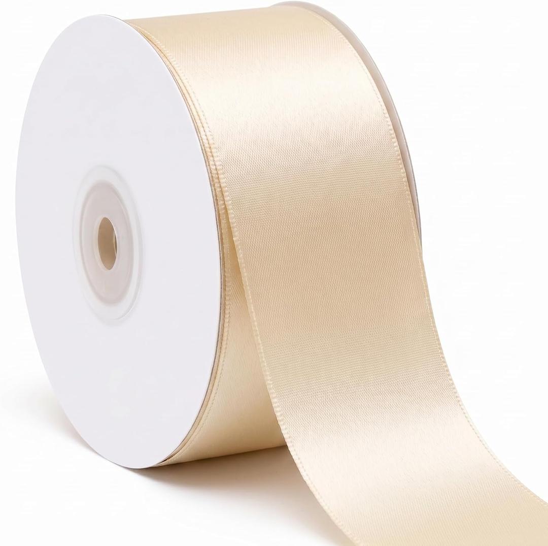Cream Double Face Satin Ribbon 1-1/2 Inch x 25 Yards, Polyester Decorative Ribbon for Wedding Decor, Hair Bows, Gift Wrapping, Floral Arrangements, Sewing and Crafts