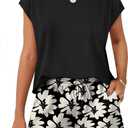 WIHOLL Two Piece Sets for Women Summer Crew Neck Lounge Short Sets Cap Sleeve Drawstring Sweatsuit with Pocket (Black, XL)