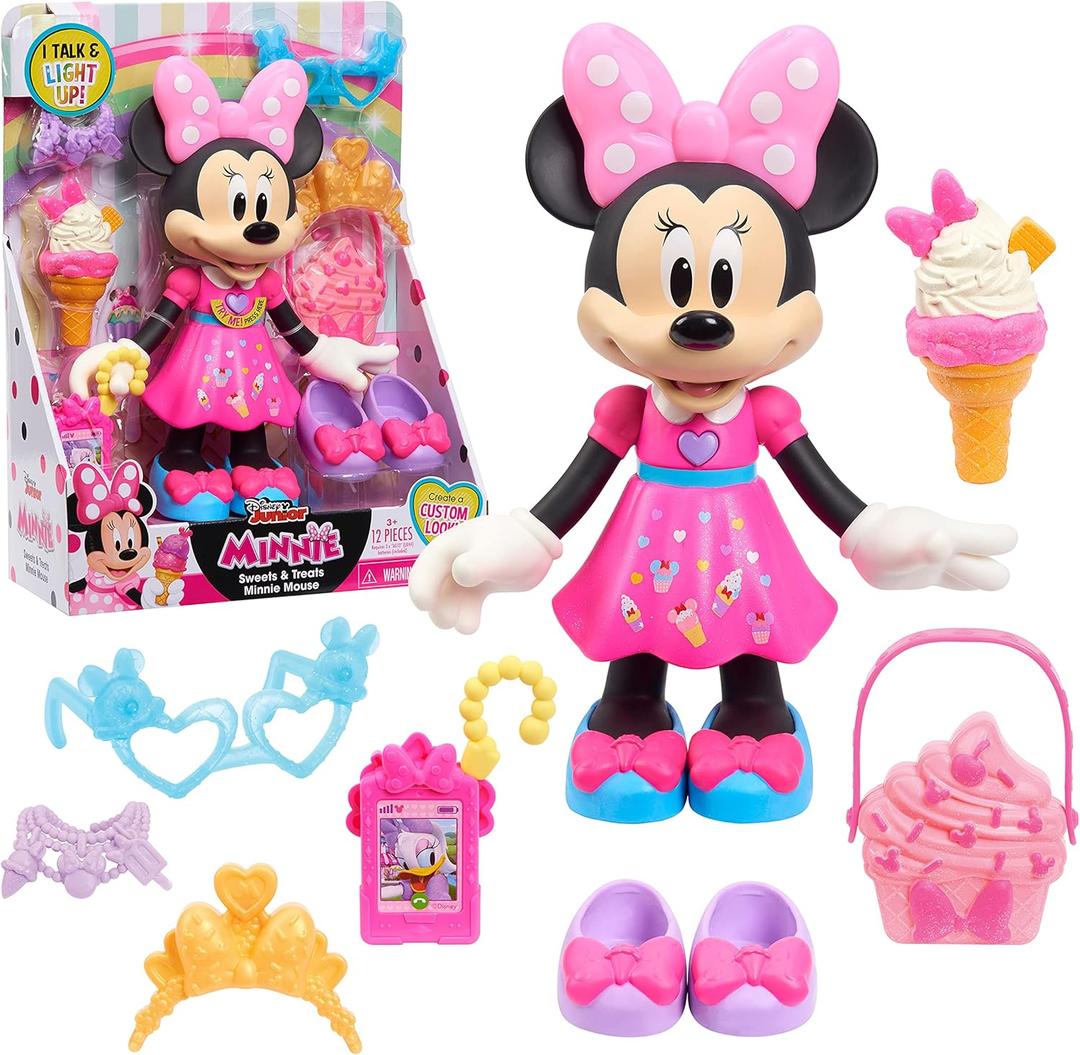 Disney Junior Sweets & Treats Minnie Mouse, Interactive 10-Inch Doll with Lights, Sounds, and Accessories, Kids Toys for Ages 3 Up