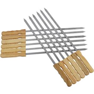 Blue Brazilian Skewers - 17 Inch Stainless Steel Kabob Skewers with Wooden Handle, 12 Pack BBQ Grilling Accessories