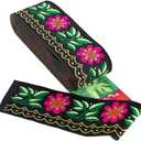 GORGECRAFT 7 Yards 2inch Jacquard Ribbon Daisy Leaves on Waves Fabric Trim Fringe Floral Embroidered Woven Trim for Embellishment Craft Supplies Garment Accessories, Black
