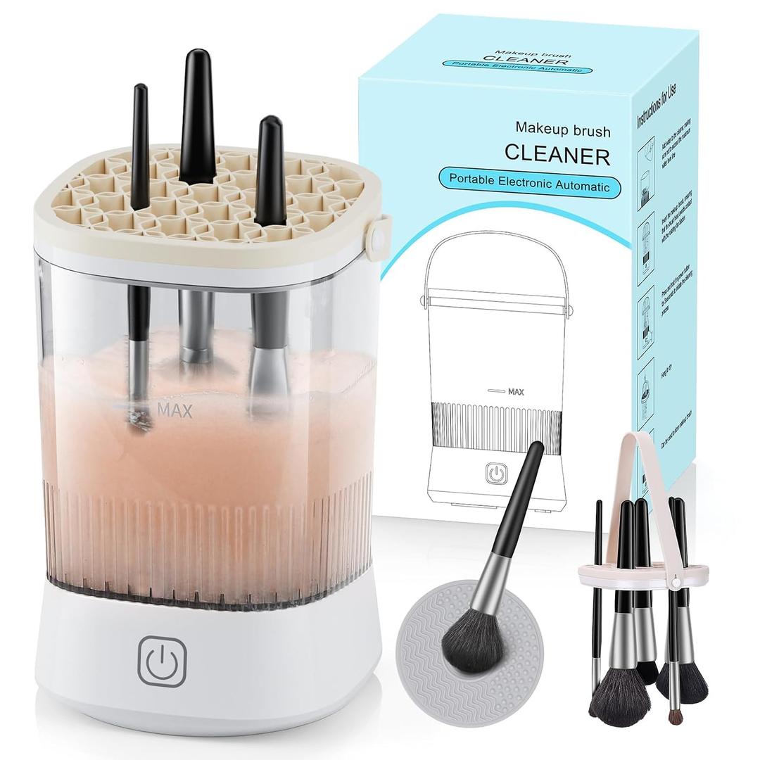 Electric Makeup Brush Cleaner - 12000 RPM Makeup Brush Cleaning Machine, IP65 Waterproof Automatic Makeup Brush Cleaner for Makeup Sponges and Brushes(White)