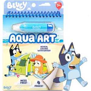 Horizon Group USA Bluey Aqua Art - Reusable Water Reveal Activity Pages With Water Pen for No-Mess Drawing and Coloring