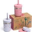 Elk and Friends 10oz Stainless Steel Kids + Toddler Drinking Cups | The Original Mason Jar with Sleeves + Lids | Silicone Straws | Smoothies | Storage Jar | Spill Resistant | Dishwasher Safe | 2 Pack (Plum/Lilac)