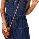 luvamia Women's Casual Summer Lapel Sleeveless Button Down Short Denim Jean Dress, M