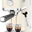 CHULUX Slim Espresso Machine with Milk Frother, 20 Bar Professional Italian Pump Espresso Coffee Machine for Home Cappuccino & Latte Maker, Stainless Steel, Creamy