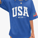Women's July 4th Patterned USA Flag Patriotic T-Shirt 1776 Retro Casual Shirt Summer Casual Loose Sexy Joker top, Medium