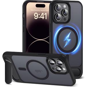 2 x Compatible with iPhone 15 Plus Case [Compatible with Mag-Safe][Adjustable Kickstand][Military Grade Drop Protection] Translucent Phone Case for iPhone 15 Plus,Black