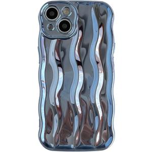 Caseative for iPhone 13 Case,Water Ripple Pattern Curly Wave Frame Soft Phone Case (Light Blue)