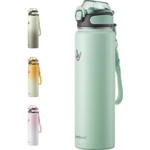 Enerbone Insulated Water Bottle, 32 oz Stainless Steel Water Bottles with Carrying Strap, Double-Wall Vacuum Insulation Thermos, Leakproof Sports Bottle with Straw, Keep Drinks Hot or Cold for Hours (Oasis)