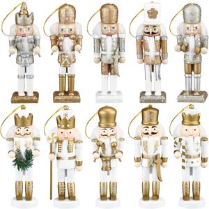Jetec 10 Pcs Christmas Nutcracker Ornaments Wooden Hanging Decorations 5 Inch Tall Nutcracker Figures Christmas Decorations(Elegant Style)