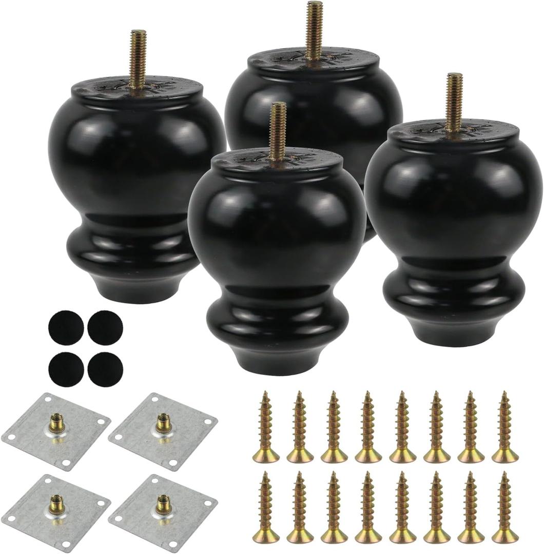 Geesatis 4 Pcs Wood Couch Legs Feet Cabinet Feet Dresser Legs Sofa Legs, Height 4 inch, Black