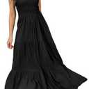 Daenery Women Strapless A Line Maxi Dress Tube Top Backless Casual Summer Dress Carbon Black.XL