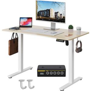 Electric Standing Desk,40x24 Inches Adjustable Height Stand up Desk, Sit Stand Home Office Desk with Splice Board, 3 Preset Heights,Equipped with Hooks,Ergonomic Computer Workstation，Nature
