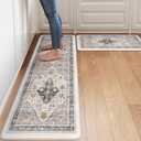 Collive Farmhouse Anti Fatigue Kitchen Mat, Cushioned Kitchen Rug Sets of 2 Waterproof Non Slip Kitchen Floor Mats Ergonomic Comfort Standing Mat for Laundry, Office, Sink, Desk, Blue/Multi (17.3"x59"+17.3"x30"--0.47 inches)