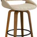 Bar Stools Set of 1, 26" Swivel Counter Height Barstools with Walnut Bentwood Back and Legs, Mid-Century Modern Faux Leather Upholstered Cream Bar Chairs for Kitchen Island, Caf, Dining Room, Beige
