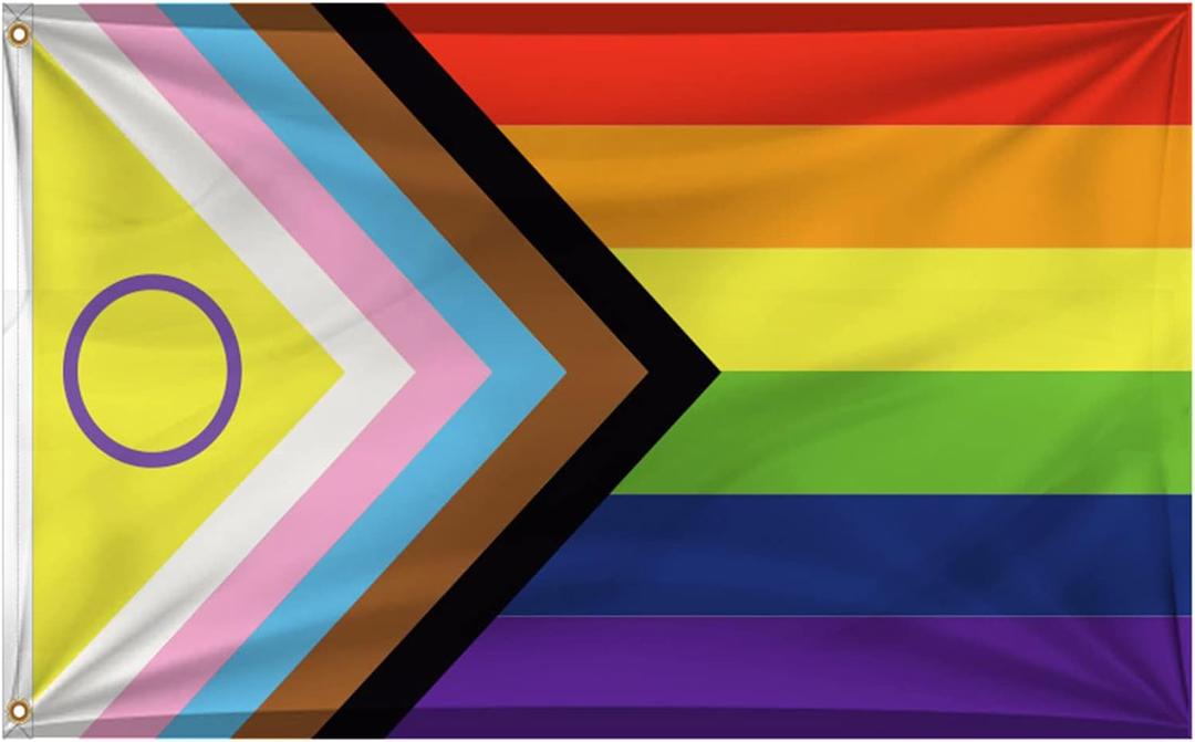 New Progress Pride Flag 4x6 Ft Outdoor, LGBTQ Support Gay Pride Progress Flags, Premium Inclusive Bisexual Rainbow Flag with 2 Brass Grommets