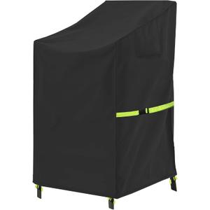 Stackable Patio Chair Cover - 600D High Back Outdoor Chair Cover Waterproof & Heavy Duty, 1 Pack Lawn Furniture Stacking Seat Cover for 4-6 Outdoor Stackable Dining Chairs - 28 x 36 x 47 Inch (Black)