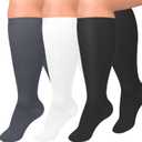 Diu Life 3 Pairs Plus Size Compression Socks for Women and Men Wide Calf Extra Knee High Support for Circulation (5X-Large, 01 White/Gray/Black)