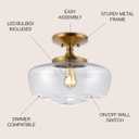 JONATHAN Y 14" Brass Gold Modern Farmhouse LED Flush Mount Light Fixture, Clear Glass Shade, Rustic Industrial Schoolhouse Lamp for Kitchen Hallway Bedroom (JYL7517B)