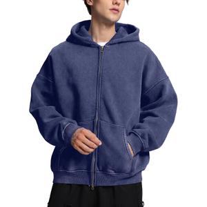 Dnzzs Mens Zip Up Hoodie Oversized Acid Wash Hoodie Heavyweight Fleece Full Zipper Vintage Sweatshirt Fall Fashion Zip Jacket M