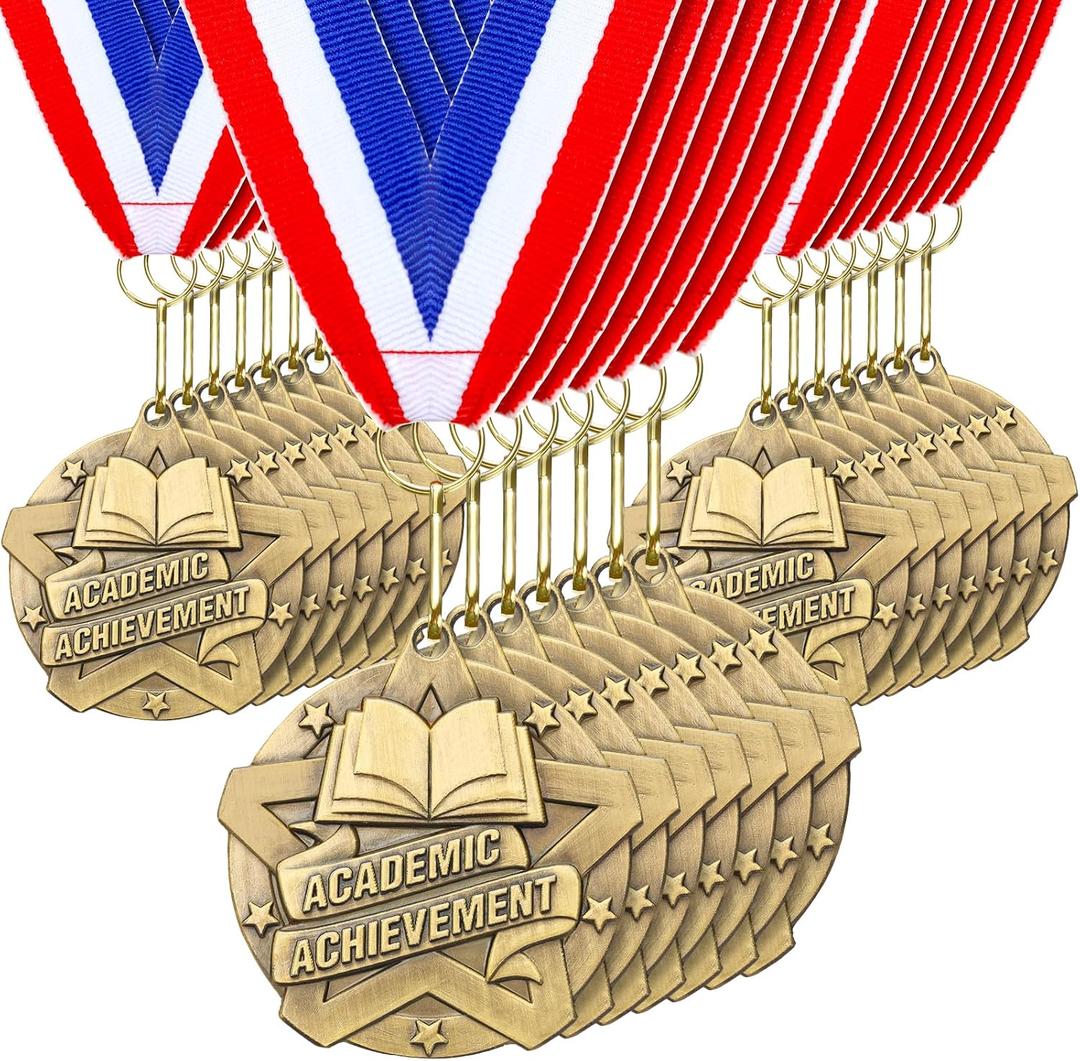 Quelay 30 Pcs 2 Inches Award Medals Bulk Medals Bulk with Neck Ribbons Metal Trophy Award Prize Gift for Tournaments, Competitions, Party, Kids and Adults