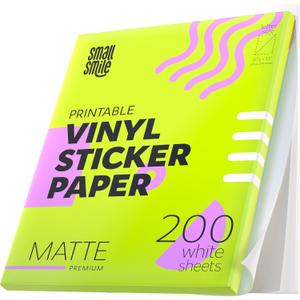 Premium Printable Vinyl Sticker Paper for Inkjet Printer and Laser - 200 White Matte Sticker Paper Waterproof - Durability Adhesive Paper 8.5x11 (Matte, 200 Sheets)