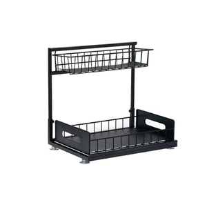 TONYS FINEST Under Sink Organizer Pull Out Cabinet 2-Tier Bathroom Kitchen Organizer Black