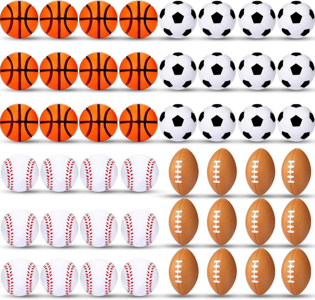 48 Pack Small Sports Stress Balls for Kids Mini Footballs Baseball Soccer Basketball Sports Party Favor Gifts Small Foam Squeeze Anxious Toy for Classroom Reward Sport Party Supplies(1.6 Inch)