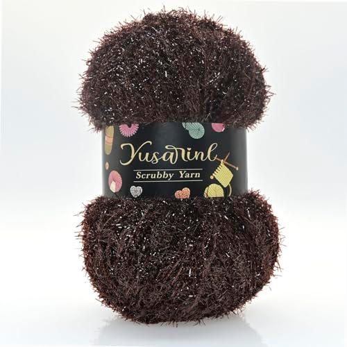 Polyester Dish Scrubby Yarn Sparkle Bright String Gritty Texture 3.53oz,218Yards Versatile & Durable Thread for Crocheting Knitting Dishcloths Craft DIY Project-Coffee