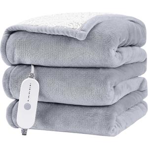 HYLEORY Heated Electric Blanket Full 72"x84" Soft Fleece & Flannel with 5 Heating Levels & 10 Hours Timer Auto Shutt Off, ETL Certified, WashableHeated Blanket for Body-Light Grey