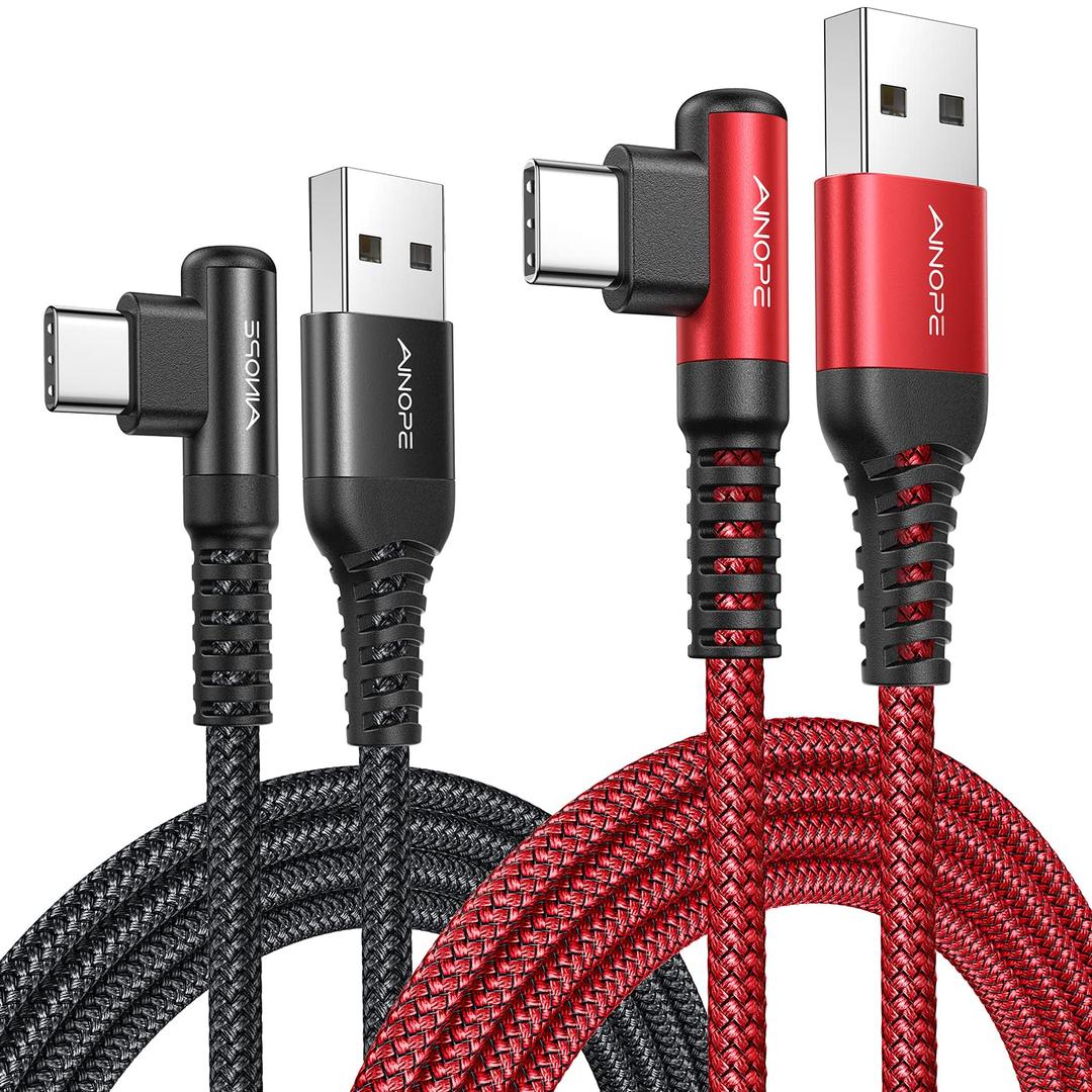 AINOPE USB C Cord 3.1A Fast Charge, [2-Pack, 6.6ft] Type C Charging Cable Right Angle, Resistant Nylon Braided USB-A to USB-C Charge Compatible Galaxy S10 S9 S8 Plus S21, V30,V20,G6, Type C Charger