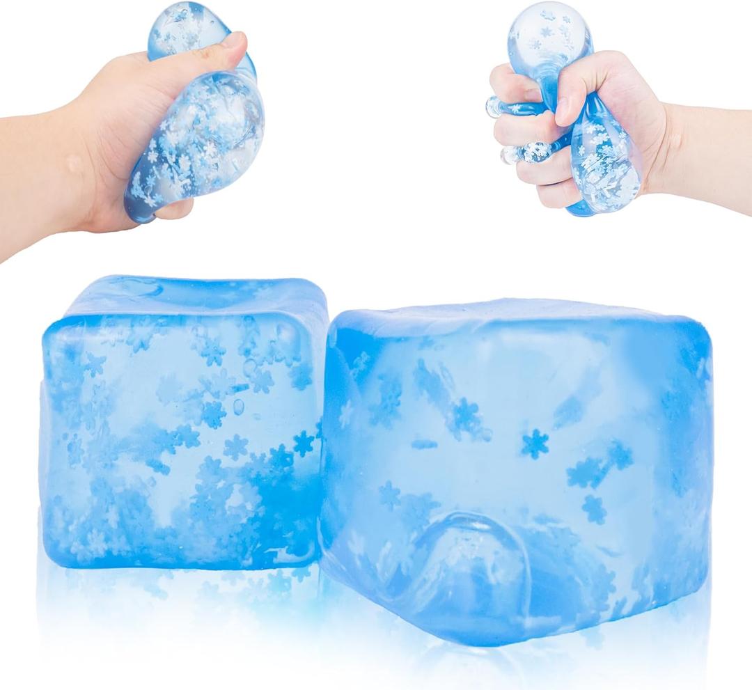 Ice Cube Stress Balls - 2Pack Sensory Squishy Toys for Kids and Adults Anxiety Relief - Funny Fidget Stress Balls Squishy Stress Calming Toys for Autism & ADHD Children (2Pack Ice Cube)