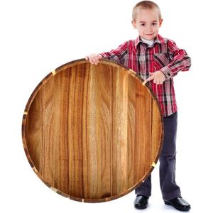 Blushtier 26in Extra Large Round Ottoman Tray with Handles Solid Circle Acacia Wood Decorative Serving Tray Oversized for Living Room, Coffee Table, Breakfast in Bed Tea Fruit