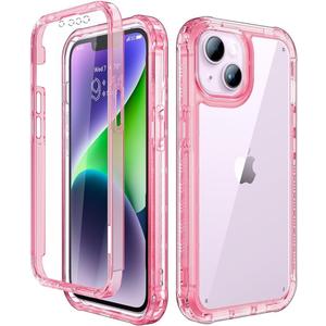Lifedance Designed for iPhone 14 Plus Case, Full-Body Rugged Protective Case with Built-in Screen Protector, 10 FT Military Grade Drop Protection Heavy Duty Shockproof Case, Clear Pink