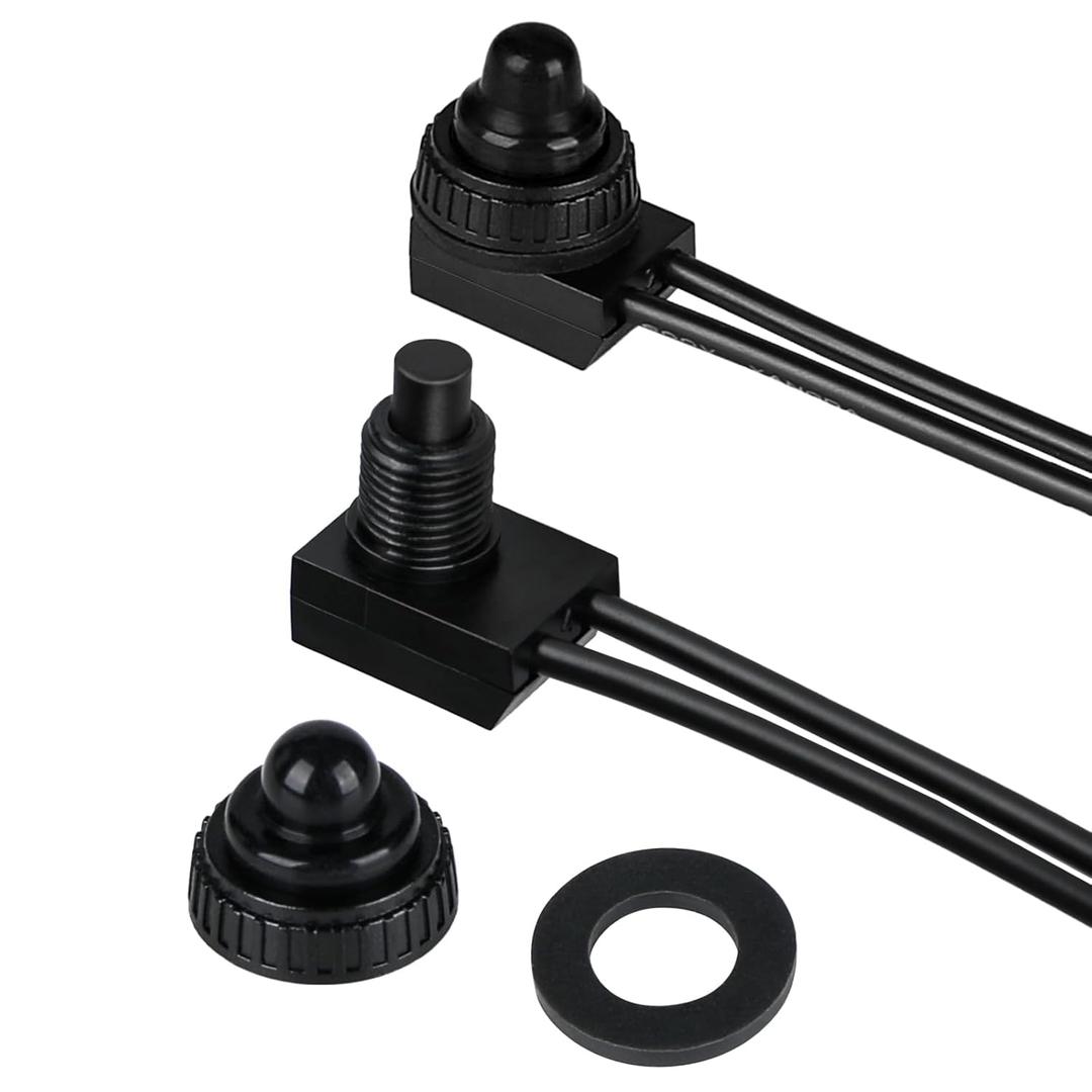 2PCS IP67 Waterproof Push Button Switch, 12V DC SPST ON-Off Switch for RV, Automotive, Motorcycle & Bathroom Fan KP-107-2PCS (Black)