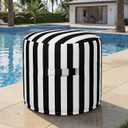 Outdoor Ottoman Waterproof Bean Bag Footrest Round Pouf Comfortable Footstool with Portable Handle, 21 x 17 Inches Colorfast Striped Fabric for Pool Patio Yard Garden(Black & White Stripes), 11"D x 11"W x 8.1"H
