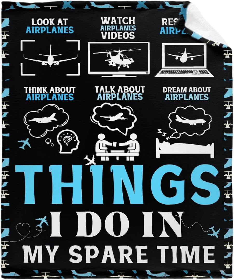 Airplane Throw Blanket, Aircraft Blanket, Pilot Gifts, Aviation Gifts for Men Boys Adults, Soft Flannel Plane Quilts, Airplane Decor, Lightweight Throw for Bed, Sofa, Outdoors, 40"x50" for Kids (Things I Do in My Spare Time)